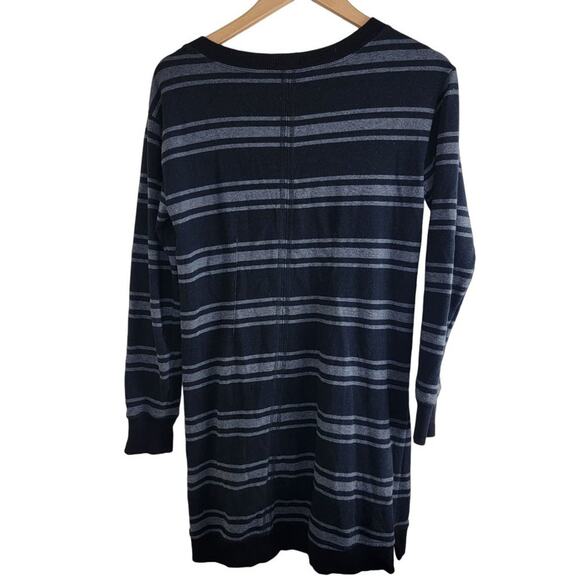 Hatley Stripe Knit Sweater Dress size S Black Ribbed Hem V-Neck - Picture 2 of 11